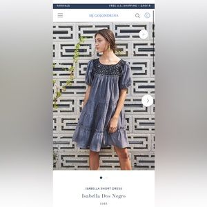 Mi Golondrina black chambray gray embroidered tiered knee length dress size S